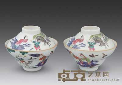 清道光 粉彩人物盖杯(一对) 直径11cm